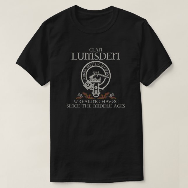 Lumsden Clan crest Scottish surname tartan Thistle T-Shirt (Design Front)