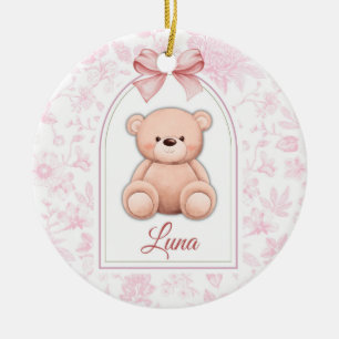 Luna Custom Pink Teddy Bear Nursery Design Ceramic Ornament
