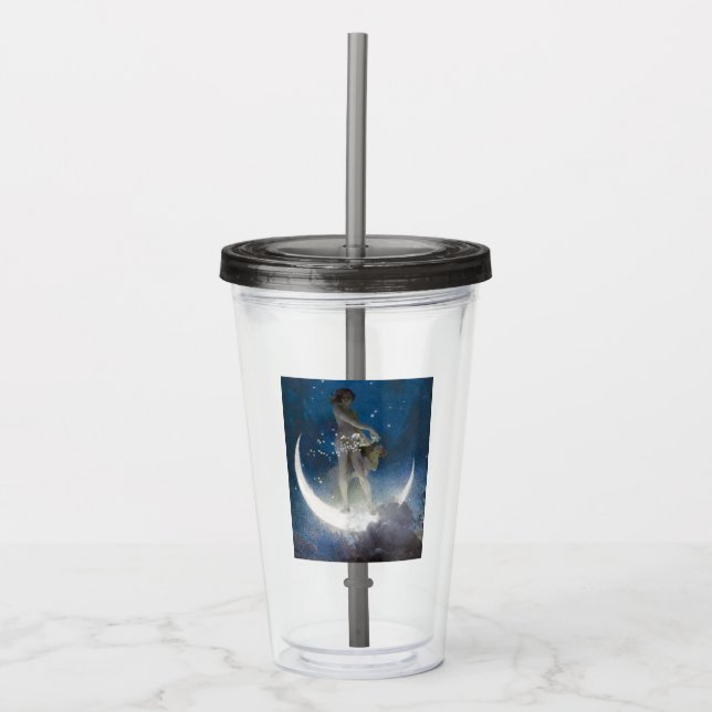 Luna Goddess at Night Scattering Stars Acrylic Tumbler (Front)