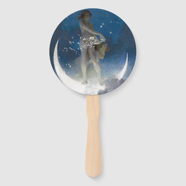 Luna Goddess at Night Scattering Stars Hand Fan (Front)