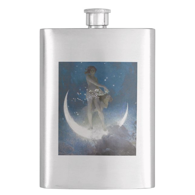 Luna Goddess at Night Scattering Stars Hip Flask (Front)