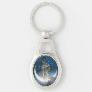 Luna Goddess at Night Scattering Stars Keychain
