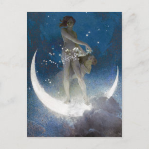 Luna Goddess at Night Scattering Stars Postcard