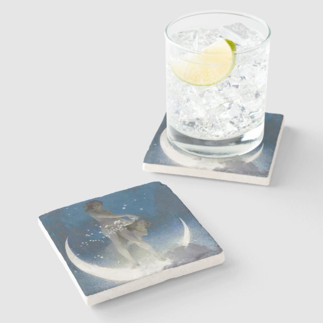 Luna Goddess at Night Scattering Stars Stone Coaster (Side)
