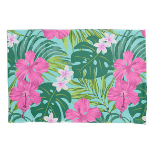 Luna Hibiscus Garden Hawaiian - Pink and Turq Pillowcase