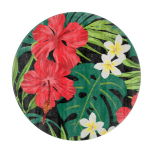 Luna Hibiscus Garden Hawaiian - Red and Black Cutting Board