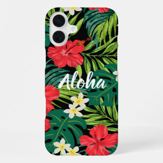 Luna Hibiscus Garden Hawaiian - Red and Black iPhone 16 Plus Case