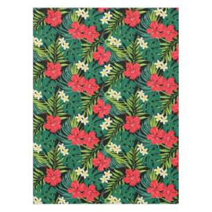 Luna Hibiscus Garden Hawaiian - Red and Black Tablecloth