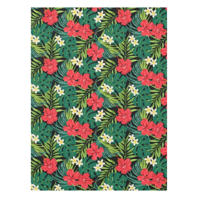 Luna Hibiscus Garden Hawaiian - Red and Black Tablecloth (Front)