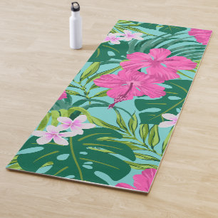 Luna Hibiscus Garden Hawaiian - Turq and Pink Yoga Mat