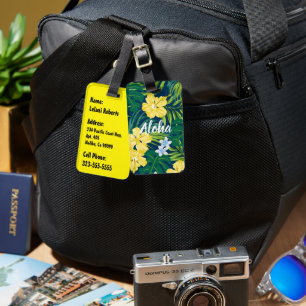 Luna Hibiscus Garden Hawaiian -Yellow and Navy Luggage Tag