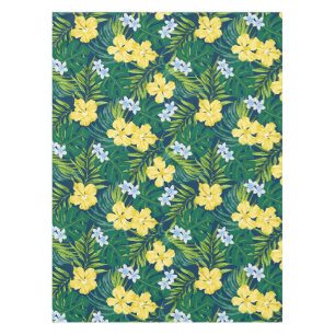 Luna Hibiscus Garden Hawaiian - Yellow and Navy Tablecloth