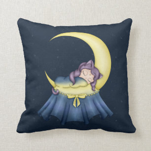 Luna Lullaby Cat Sleeping On The Moon Throw Pillow