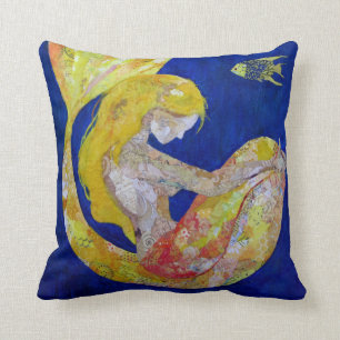 Luna - mermaid collage throw pillow