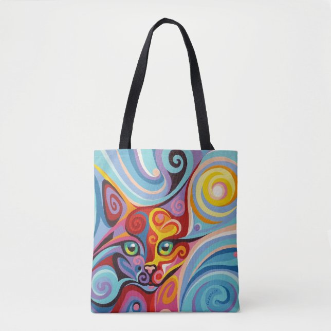 Luna Moon Cat Kitty Tote Bag Swirl Spirits Animal (Front)