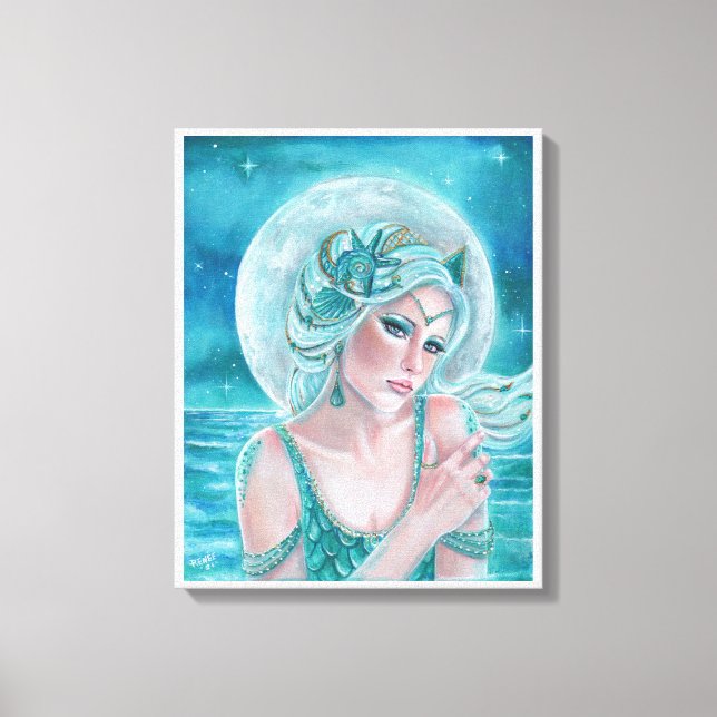 Luna moon goddess mermaid art by Renee L. Lavoie Canvas Print (Front)
