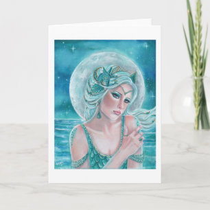 Luna moon goddess mermaid art by Renee L. Lavoie Card