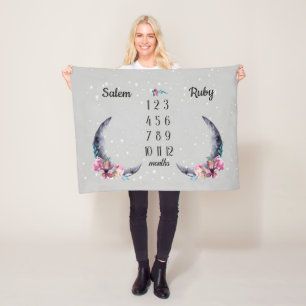 Luna Moon Personalized Baby Milestone Blanket Mont
