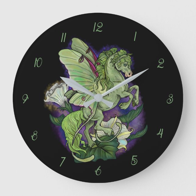 Luna Moonduster Moth Fairy Horse Large Clock (Front)