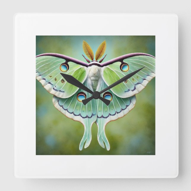 Luna Moth 010824IREF203 - Watercolor Square Wall Clock (Front)