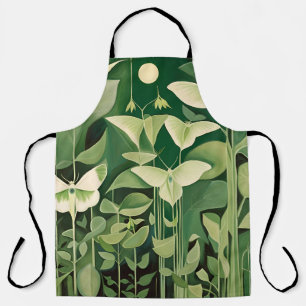 Luna Moth and flowers - Green and Cream Apron