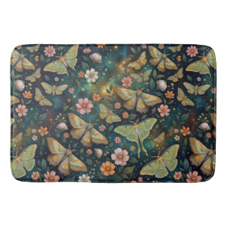 Luna Moth and Moon Phases, Starry Night Flowers Bath Mat