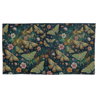 Luna Moth and Moon Phases, Starry Night Flowers Pillowcase
