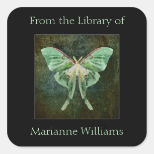 Luna Moth Book Name Plate Sticker