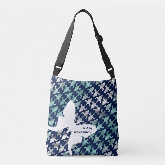 Luna Moth Buffalo Plaid Damask Mint Midnight Blue Crossbody Bag (Front)