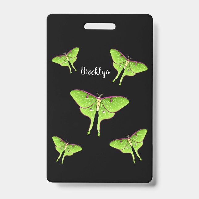 Luna Moth cartoon illustration   Badge (Front)