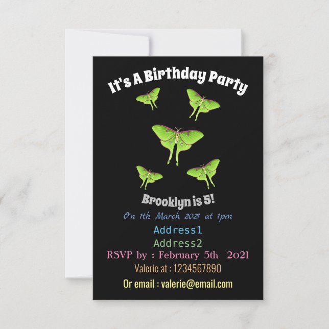 Luna Moth cartoon illustration  Invitation (Front)