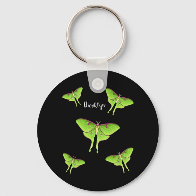 Luna Moth cartoon illustration Keychain (Front)