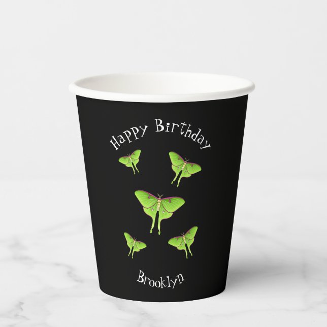 Luna Moth cartoon illustration   Paper Cups (Front)
