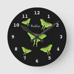 Luna Moth cartoon illustration  Round Clock