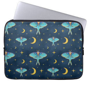 Luna Moth Celestial Moons & Stars Navy Laptop Sleeve