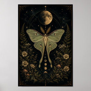 Luna Moth Celestial Poster   Mystical Moon Phase 
