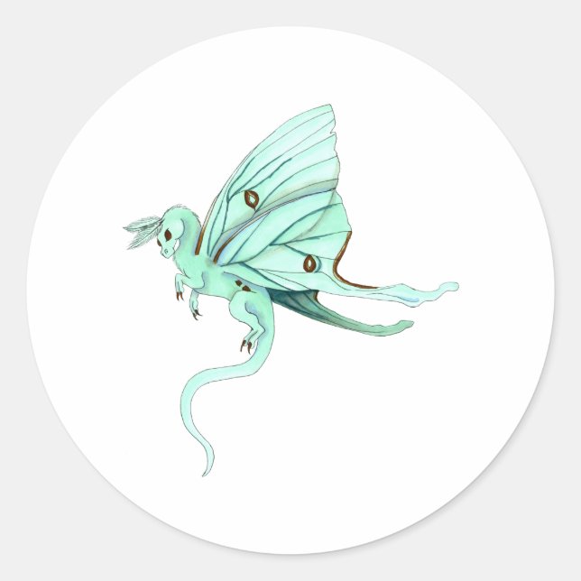 Luna Moth Fairy Dragon Classic Round Sticker (Front)