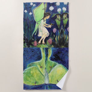 Luna Moth Fairy Wildflowers Bee Maureen Girard Beach Towel
