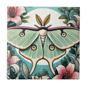 Luna Moth illustration lilies luna moths           Tile