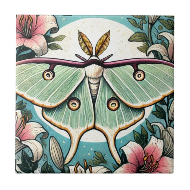 Luna Moth illustration lilies luna moths           Tile (Front)