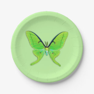 Luna moth - lime green on a pale green background paper plate