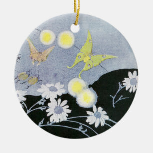 Luna Moth Lit by Glowing Fireflies Ceramic Ornament
