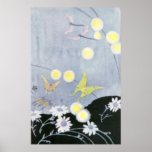 Luna Moth Lit by Glowing Fireflies Poster