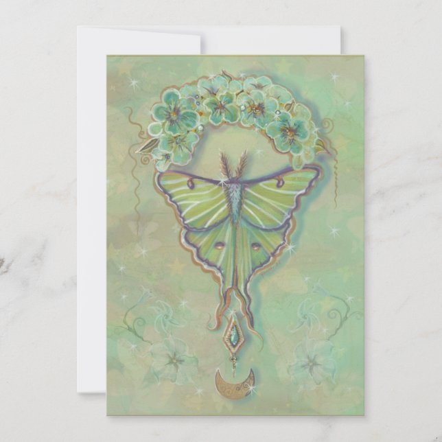 Luna moth moon design by Renee Lavoie   Holiday Card (Front)