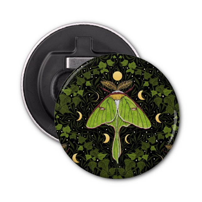 Luna moth, moon phases and ivy damask 2 bottle opener (Front)