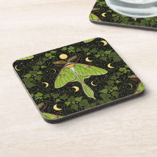 Luna moth, moon phases and ivy damask 2 coaster