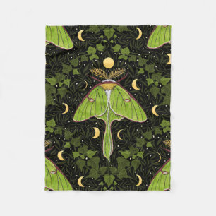 Luna moth, moon phases and ivy damask 2 fleece blanket