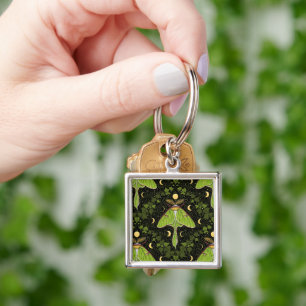 Luna moth, moon phases and ivy damask 2 keychain