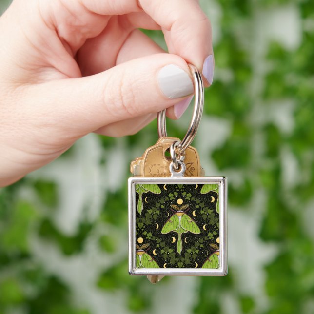 Luna moth, moon phases and ivy damask 2 keychain (Hand)