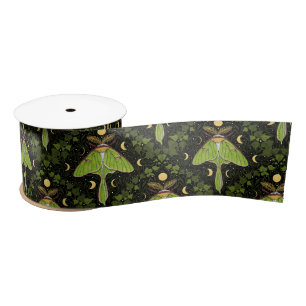 Luna moth, moon phases and ivy damask 2 satin ribbon